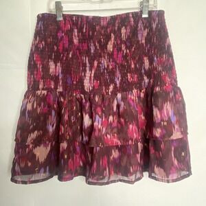 Aqua Flowy floral Ruffle Mini skirt Purple Pink size L Boho Festival‎ Peasant